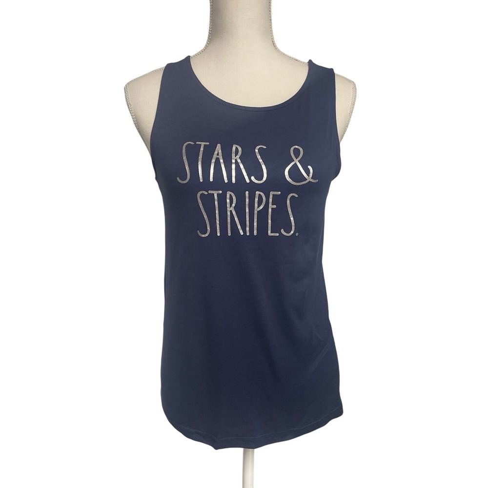 Rae‎ Dunn Navy Patriiotic Sleeveless Stars & Stripes Tank Top Women's Small